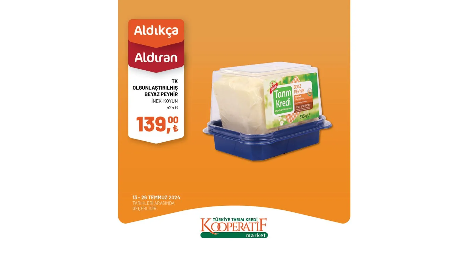 Zeytin, peynir çeşitleri, kaşar peyniri, salça, zeytinyağı, kırmızı mercimek gibi pek çok üründe fiyatların indirimli olduğu Tarım Kredi Market kampanyası yalnızca 13 - 26 Temmuz tarihleri arasında geçerli olacak. Kaçırılmayacak fırsatlar sunan Tarım Kredi Market'in indirimli ürünler listesini sizler için derledik.