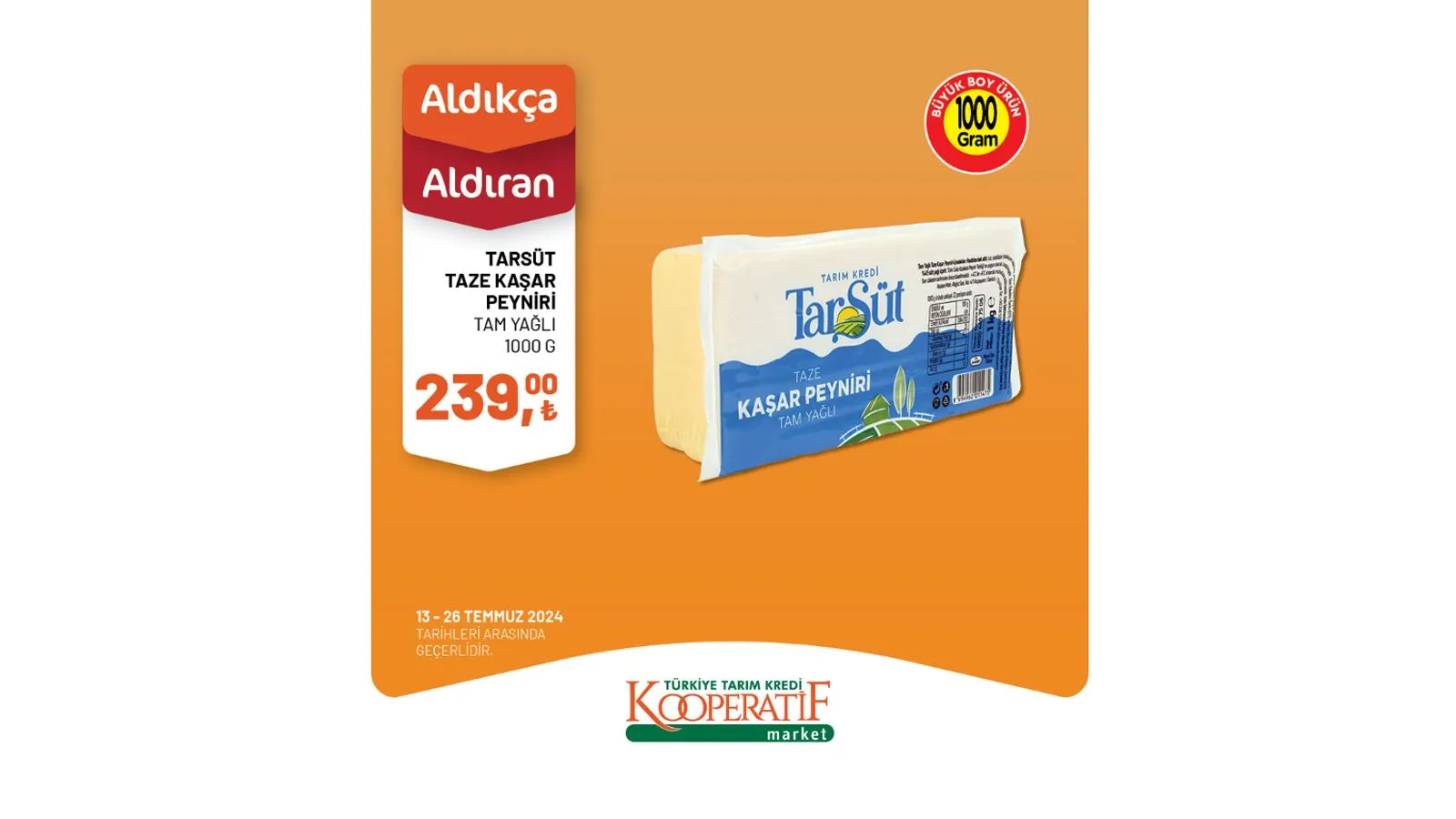 Zeytin, peynir çeşitleri, kaşar peyniri, salça, zeytinyağı, kırmızı mercimek gibi pek çok üründe fiyatların indirimli olduğu Tarım Kredi Market kampanyası yalnızca 13 - 26 Temmuz tarihleri arasında geçerli olacak. Kaçırılmayacak fırsatlar sunan Tarım Kredi Market'in indirimli ürünler listesini sizler için derledik.