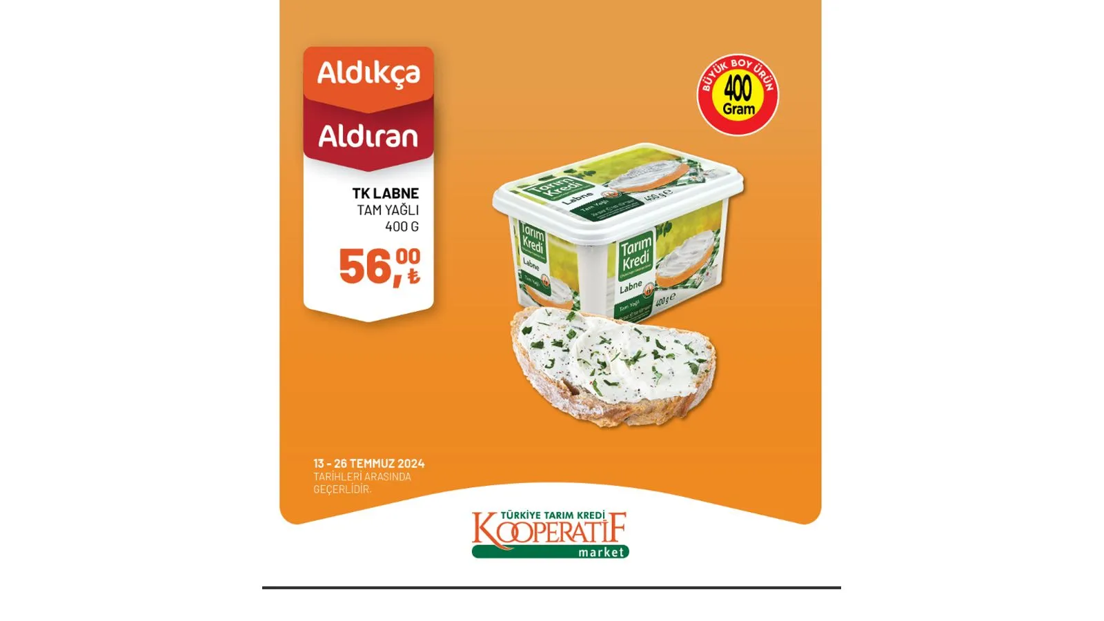 Zeytin, peynir çeşitleri, kaşar peyniri, salça, zeytinyağı, kırmızı mercimek gibi pek çok üründe fiyatların indirimli olduğu Tarım Kredi Market kampanyası yalnızca 13 - 26 Temmuz tarihleri arasında geçerli olacak. Kaçırılmayacak fırsatlar sunan Tarım Kredi Market'in indirimli ürünler listesini sizler için derledik.