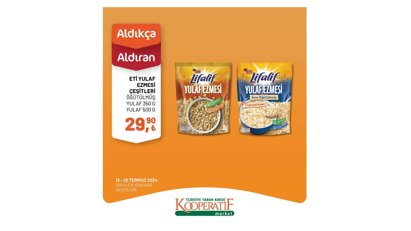 Zeytin, peynir çeşitleri, kaşar peyniri, salça, zeytinyağı, kırmızı mercimek gibi pek çok üründe fiyatların indirimli olduğu Tarım Kredi Market kampanyası yalnızca 13 - 26 Temmuz tarihleri arasında geçerli olacak. Kaçırılmayacak fırsatlar sunan Tarım Kredi Market'in indirimli ürünler listesini sizler için derledik.
