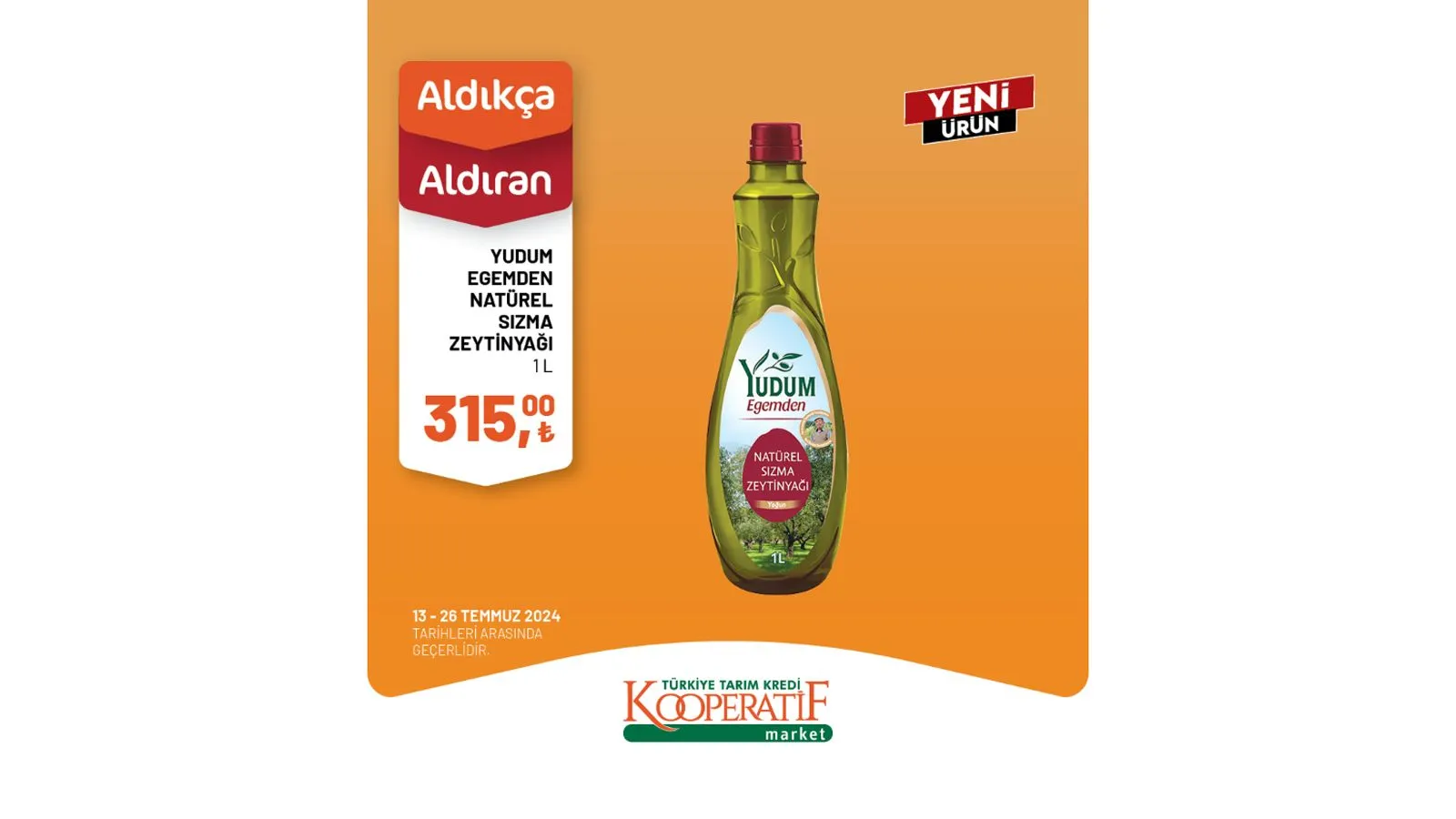 Zeytin, peynir çeşitleri, kaşar peyniri, salça, zeytinyağı, kırmızı mercimek gibi pek çok üründe fiyatların indirimli olduğu Tarım Kredi Market kampanyası yalnızca 13 - 26 Temmuz tarihleri arasında geçerli olacak. Kaçırılmayacak fırsatlar sunan Tarım Kredi Market'in indirimli ürünler listesini sizler için derledik.