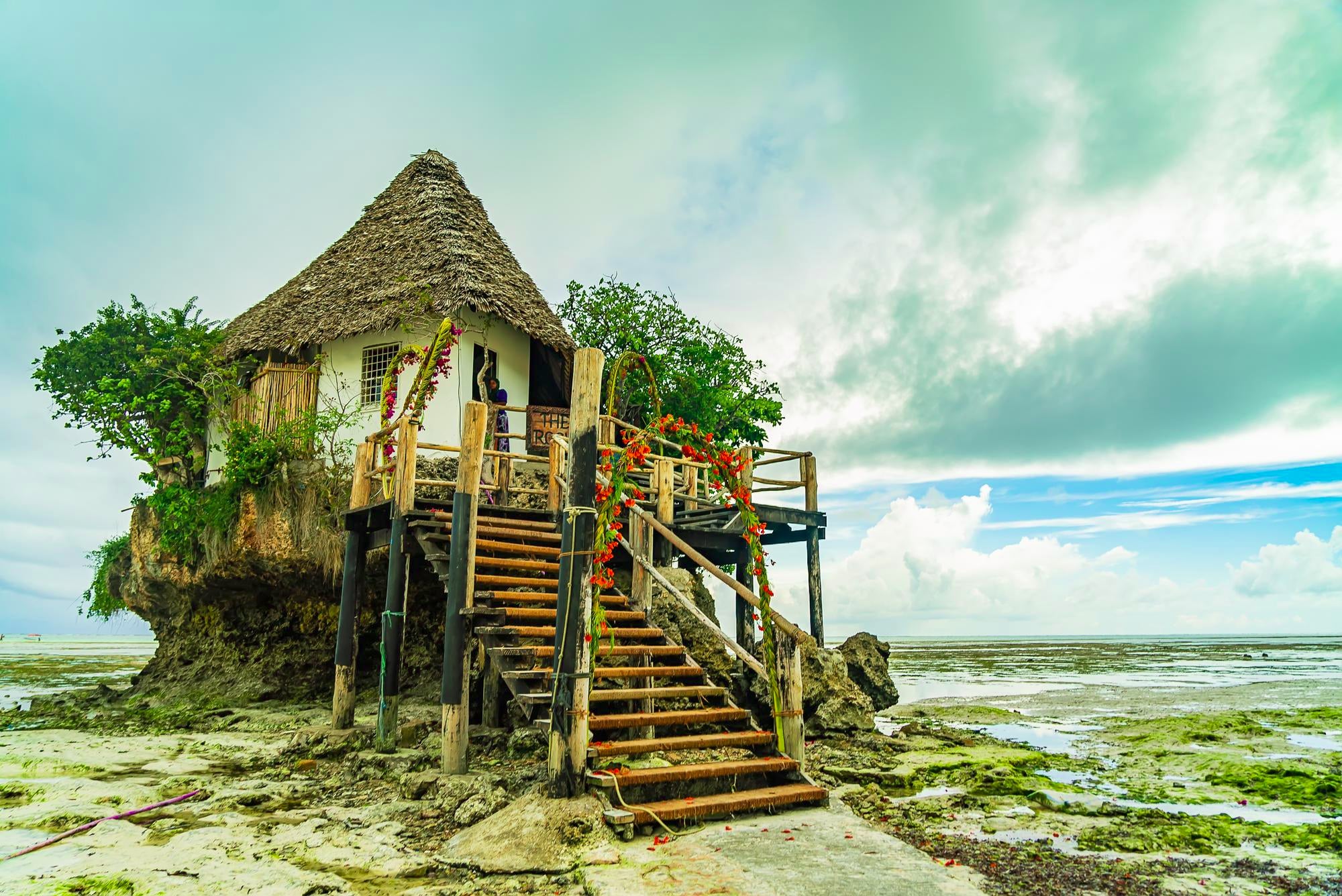Rocks Restaurant Beach During Low Tide Pingwe Zanzibar Tanzania Min