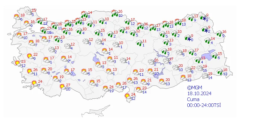 18 Ekim Cuma Gunu Hava Durumu