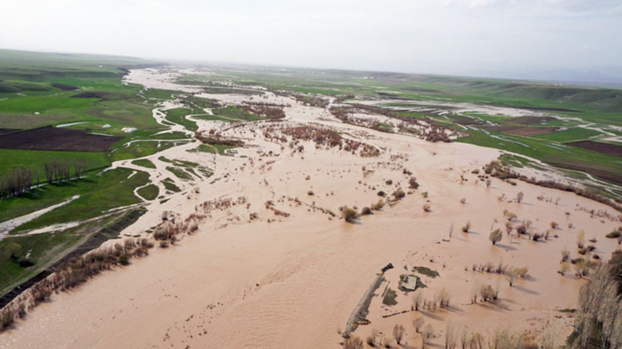 Ağrı'da Murat Nehri'nin taşması sonucu tarım arazilerini su bastı