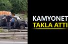 Çayeli'nde Karadeniz Sahil yolunda kamyonet takla attı