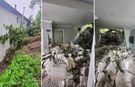 Heyelanda kaya parçası eve isabet etti
