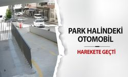 Rize'de park halindeki otomobilin yokuş aşağı kayma anı güvenlik kamerasında