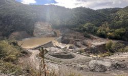 Kastamonu'da sel sularının altında kalan gölet inşaatı dron ile görüntülendi