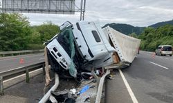 Ordu'da devrilen tırın sürücüsü yaralandı