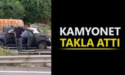 Çayeli'nde Karadeniz Sahil yolunda kamyonet takla attı