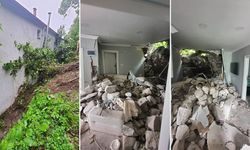 Heyelanda kaya parçası eve isabet etti