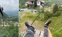 Çayeli'nde ilkel teleferikle tehlikeli yolculuk kamerada