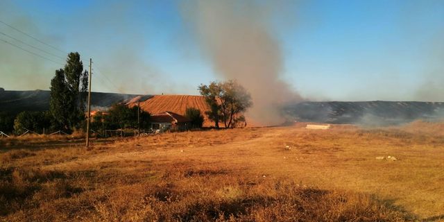 Çorum'da tarım arazisindeki anız yangınına müdahale ediliyor