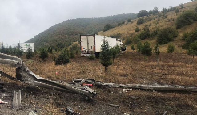 Samsun'da yoldan çıkan tır ağaçlara çarparak durdu