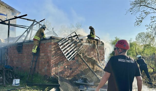 Düzce'de çıkan yangında samanlık kullanılamaz hale geldi