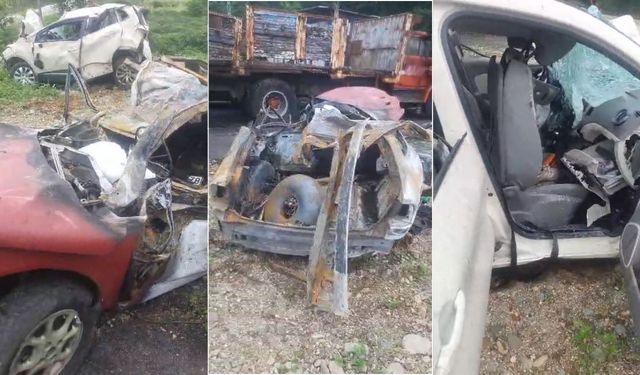 Kaza yapan otomobil öyle bir hale geldi ki: İşte görüntüleri