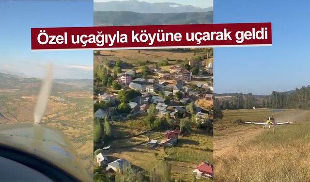 Özel uçağıyla köyüne indi! Gümüşhaneli iş insanından heyecan yaratan iniş