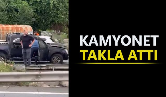 Çayeli'nde Karadeniz Sahil yolunda kamyonet takla attı