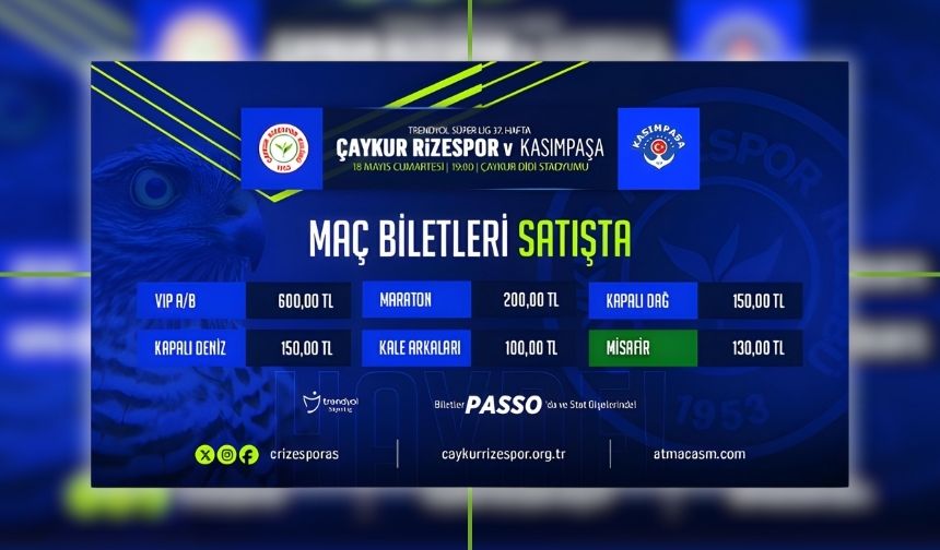Çaykur Rizespor – Kasımpaşa maçı biletleri satışa çıktı