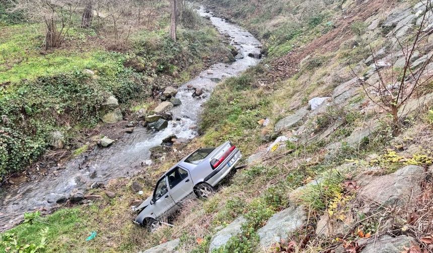 Dere yatağına devrilen otomobildeki 4 kişi yaralandı