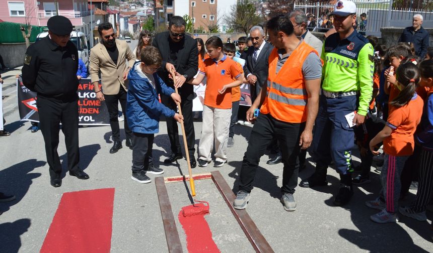 Havza Kaymakamı Ayvat öğrencilerle yaya geçidi boyadı