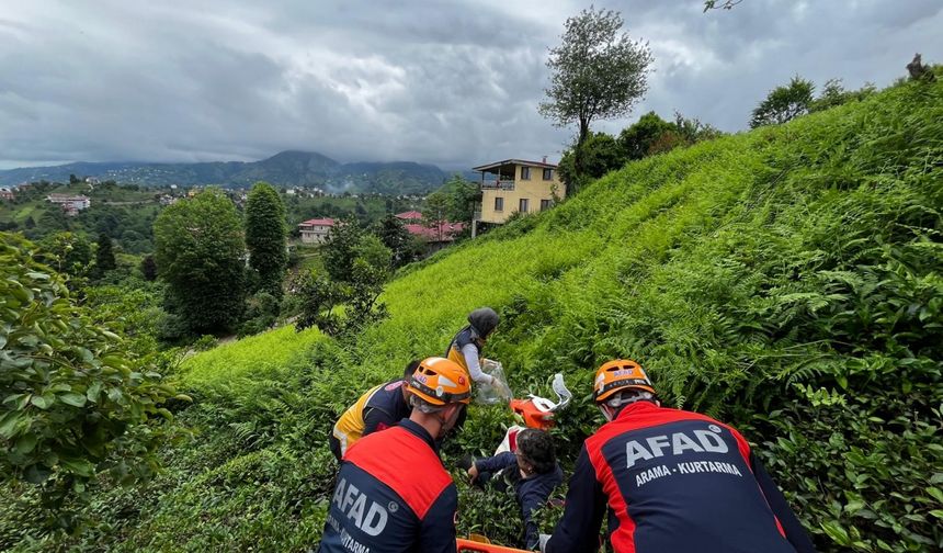 Rize'de çay bahçesinde ot temizlerken yamaçtan düşen kişi yaralandı