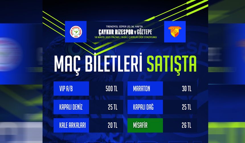 Çaykur Rizespor – Göztepe maçının biletleri satışa çıktı