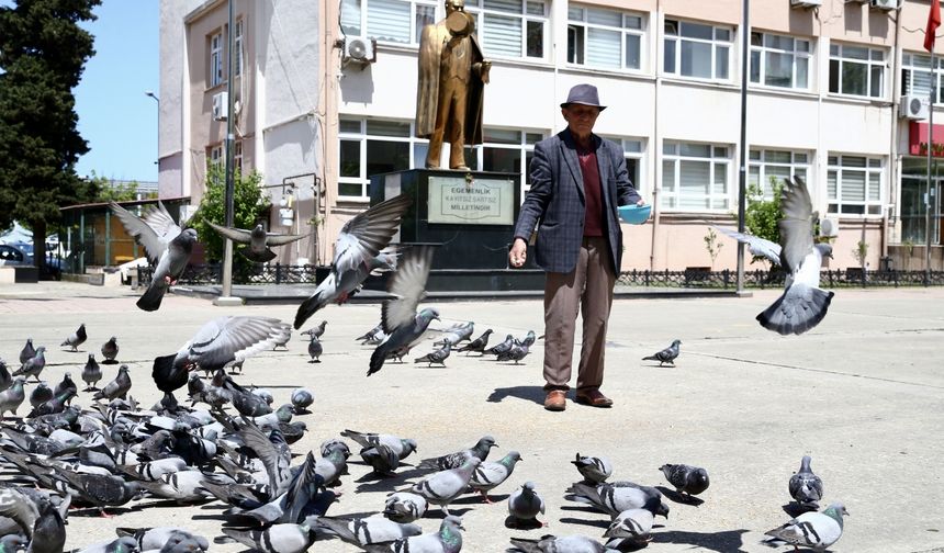 Karadenizli ihtiyar delikanlı, güvercinleri beslemeyi bir gün bile aksatmıyor