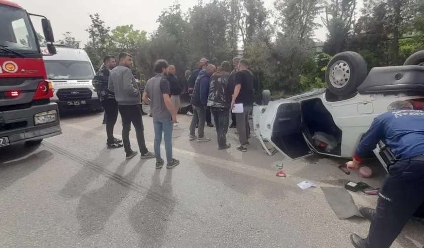 Ters dönen otomobilde ölümden döndü